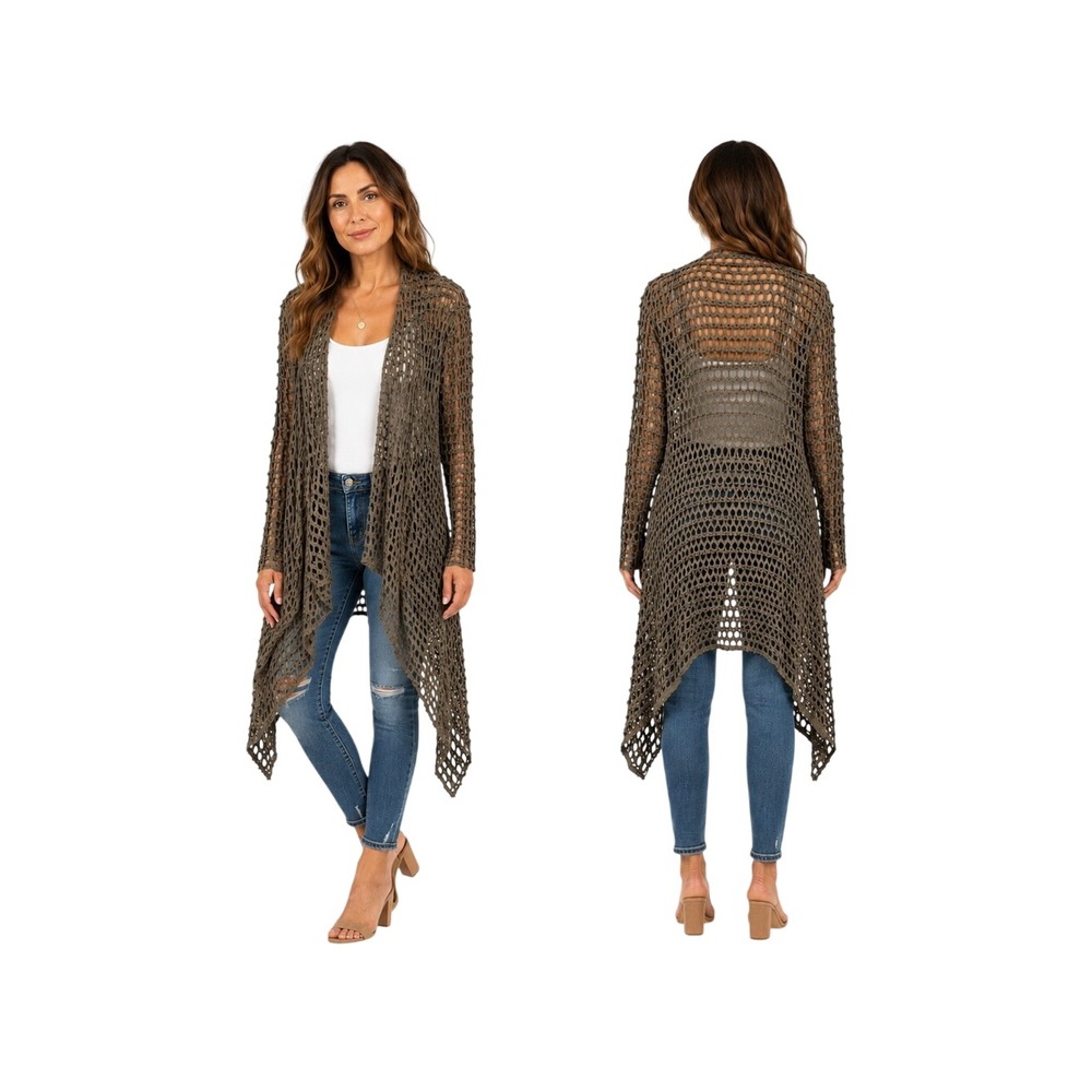 LINEA DOMANI Laser Cut Longline Cardigan Duster Drapey Lagenlook Art to Wear